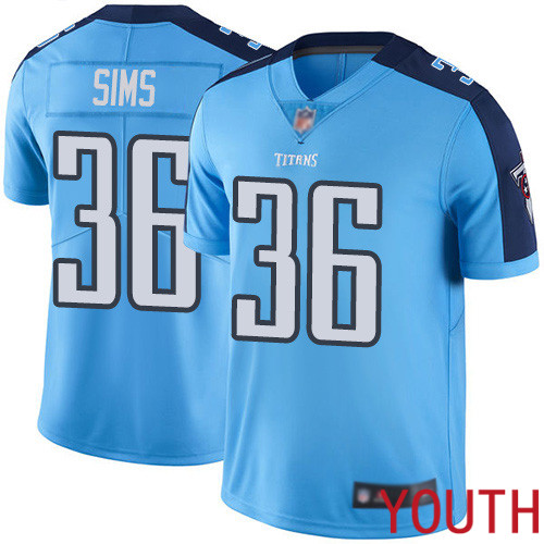 Tennessee Titans Limited Light Blue Youth LeShaun Sims Jersey NFL Football #36 Rush Vapor Untouchable